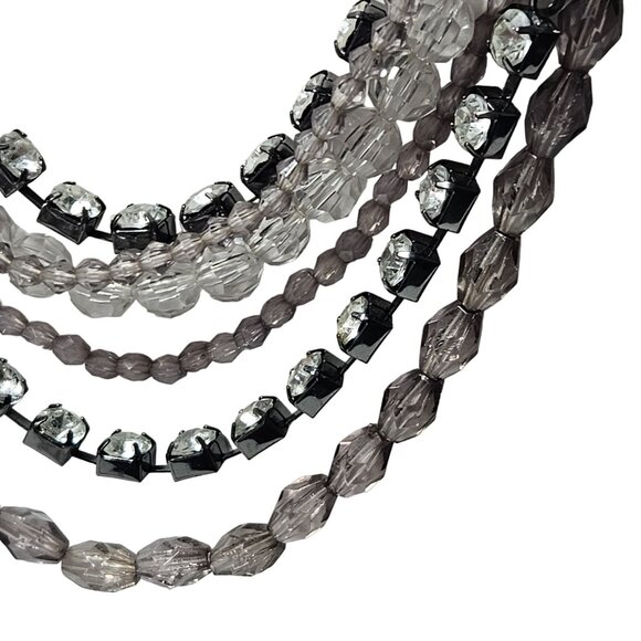 American Eagle Elegant Crystal Beaded Layered Necklace Multi Strand Silver Tone - Picture 3 of 7